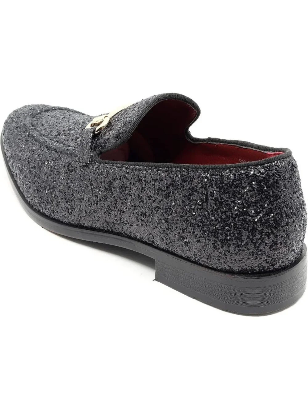 Metrocharm Men's Black Glitter Rubber Velvet Loafers Gold Buckle Slip On Shoes